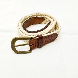 Coach Natural Linen Canvas Braided Belt Leather Ends Brass Buckle 27”